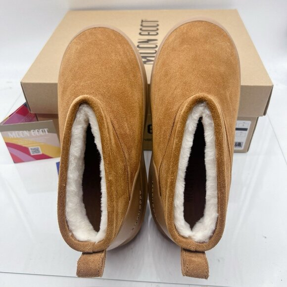 Moon Boot Luna Low Faux Shearling Lined Boots Platform Cognac Suede EU 37 US 6 - Picture 13 of 13